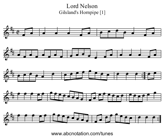 Lord Nelson - staff notation