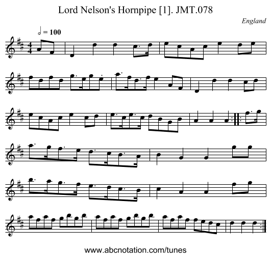 Lord Nelson's Hornpipe [1]. JMT.078 - staff notation