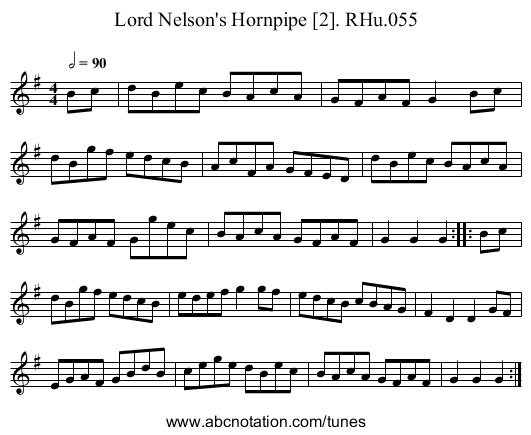 Lord Nelson's Hornpipe [2]. RHu.055 - staff notation