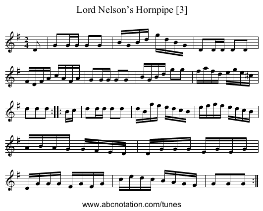Lord Nelson’s Hornpipe [3] - staff notation