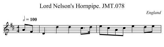 Lord Nelson's Hornpipe. JMT.078 - staff notation