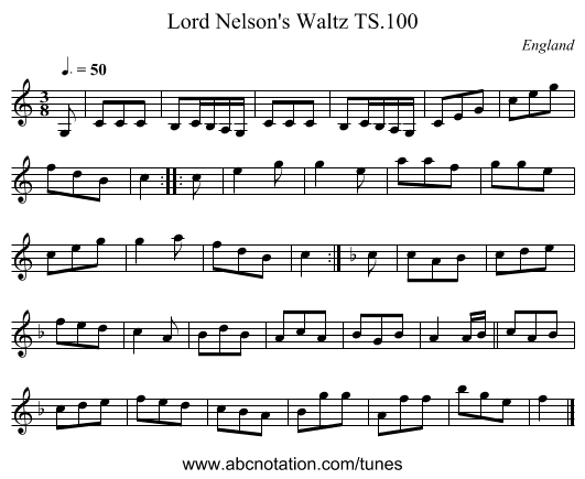 Lord Nelson's Waltz TS.100 - staff notation
