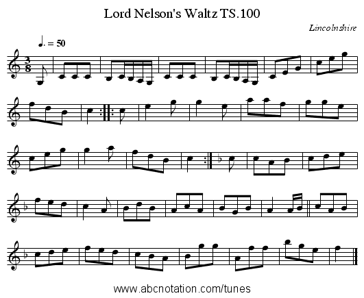 Lord Nelson's Waltz TS.100 - staff notation