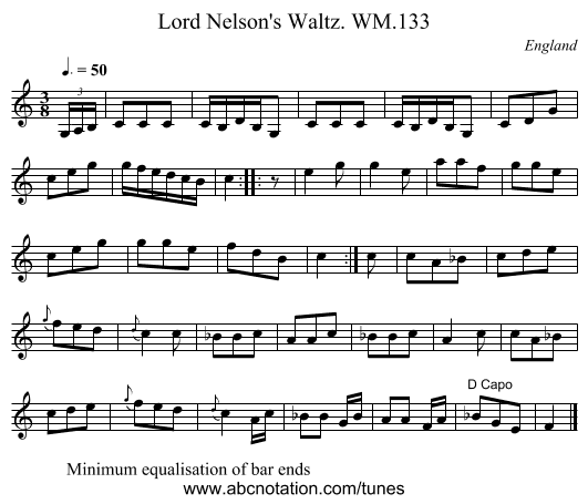 Lord Nelson's Waltz. WM.133 - staff notation