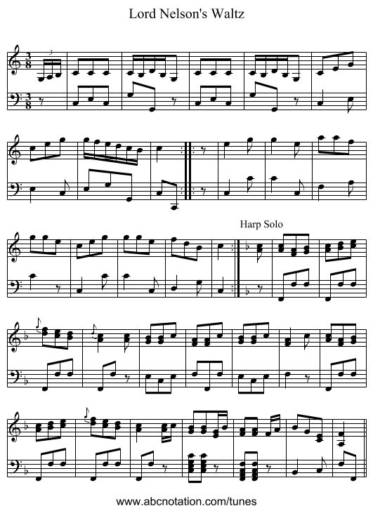 Lord Nelson's Waltz - staff notation