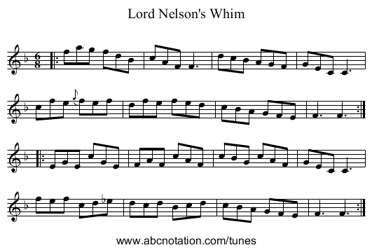 Lord Nelson's Whim - staff notation