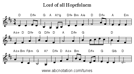 Lord of all Hopefulness - staff notation