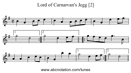 Lord of Carnarvan's Jegg [2] - staff notation