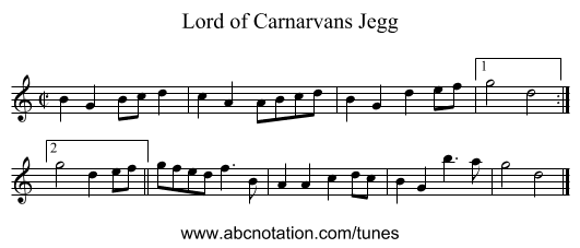 Lord of Carnarvans Jegg - staff notation