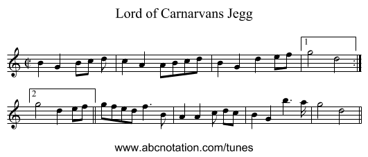 Lord of Carnarvans Jegg - staff notation