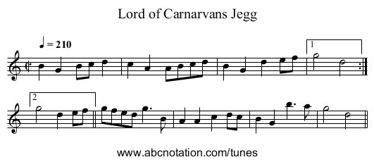 Lord of Carnarvans Jegg - staff notation