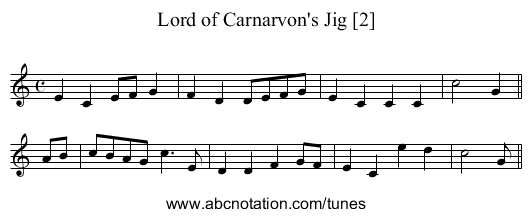 Lord of Carnarvon's Jig [2] - staff notation