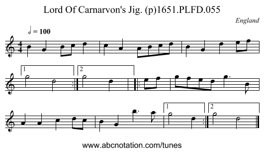Lord Of Carnarvon's Jig. (p)1651.PLFD.055 - staff notation
