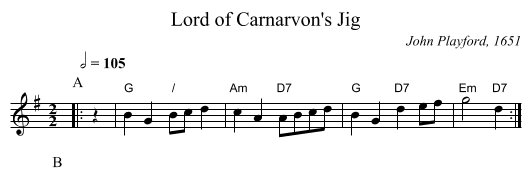 Lord of Carnarvon's Jig - staff notation