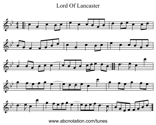 Lord Of Lancaster - staff notation