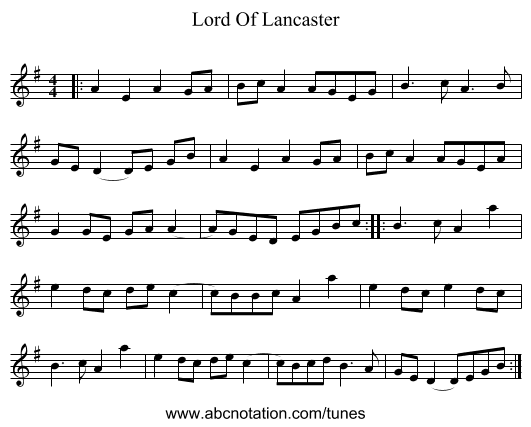 Lord Of Lancaster - staff notation