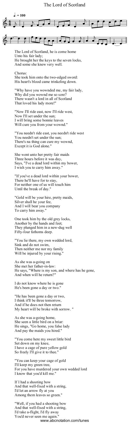 Lord of Scotland, The - staff notation