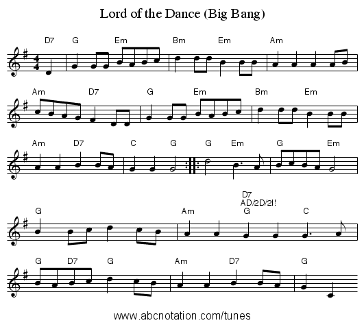 Lord of the Dance (Big Bang) - staff notation