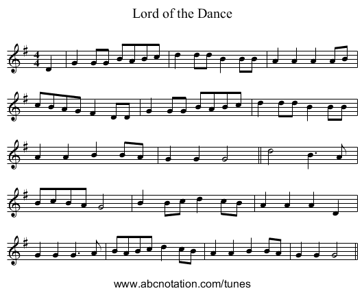 Lord of the Dance - staff notation