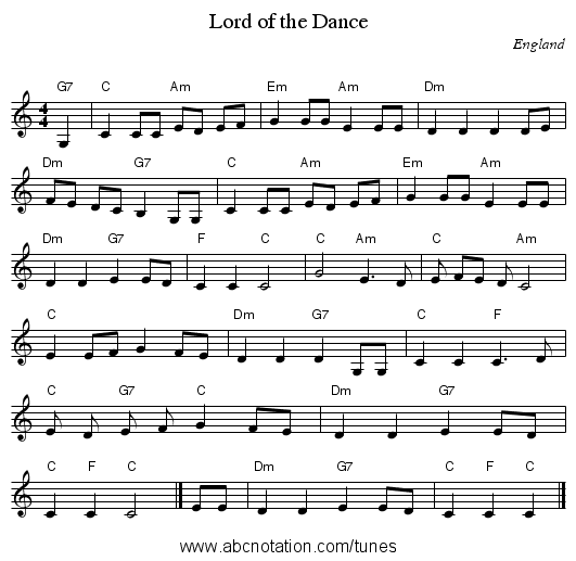 Lord of the Dance - staff notation