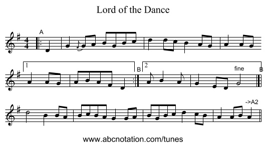 Lord of the Dance - staff notation