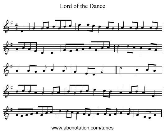 Lord of the Dance - staff notation