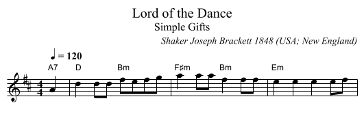 Lord of the Dance - staff notation