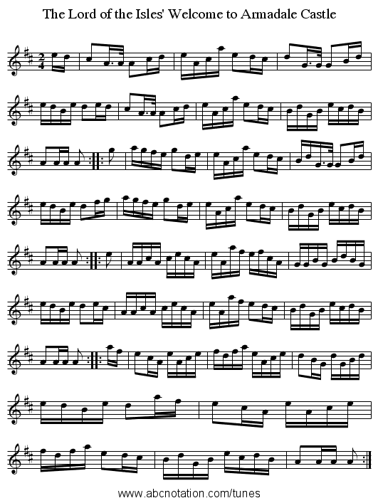 Lord of the Isles' Welcome to Armadale Castle, The - staff notation