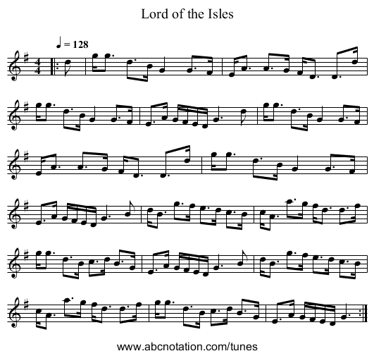 Lord of the Isles - staff notation