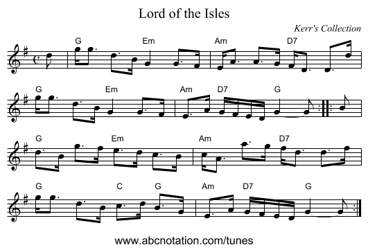 Lord of the Isles - staff notation