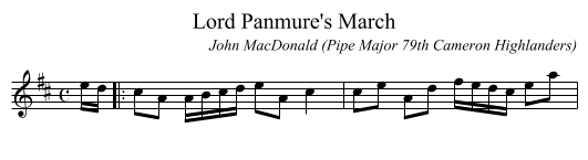 Lord Panmure's March - staff notation
