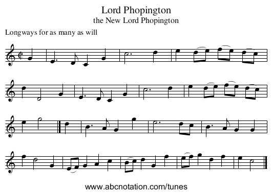 Lord Phopington - staff notation