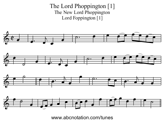 Lord Phoppington [1], The - staff notation