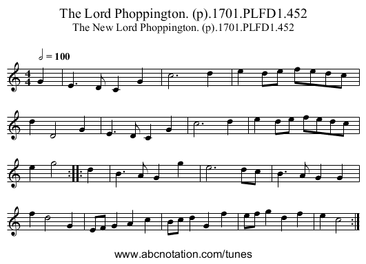 Lord Phoppington. (p).1701.PLFD1.452, The - staff notation
