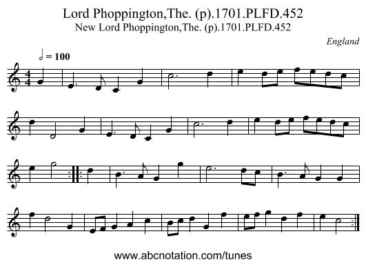 Lord Phoppington,The. (p).1701.PLFD.452 - staff notation