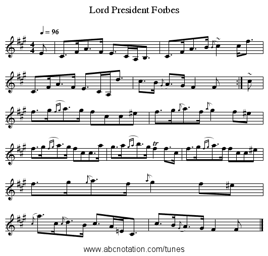 Lord President Forbes - staff notation