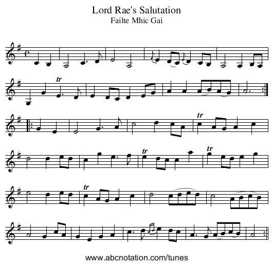 Lord Rae's Salutation - staff notation