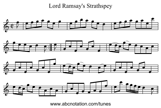 Lord Ramsay's Strathspey - staff notation
