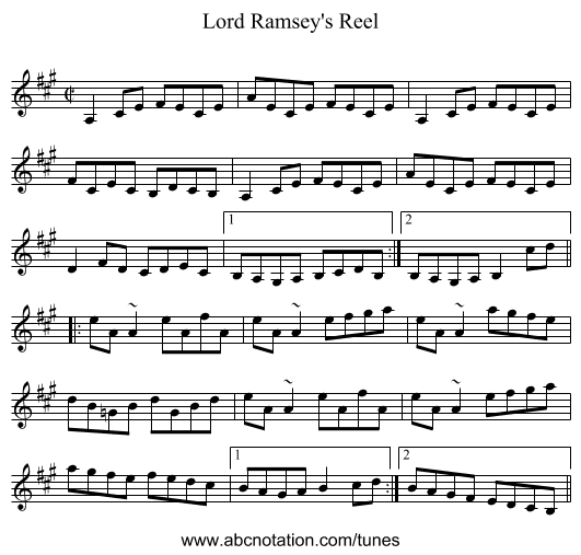 Lord Ramsey's Reel - staff notation