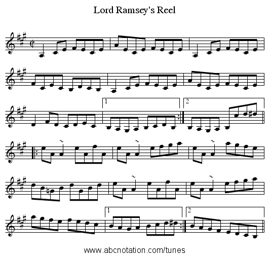 Lord Ramsey's Reel - staff notation