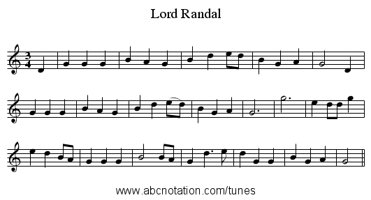 Lord Randal - staff notation