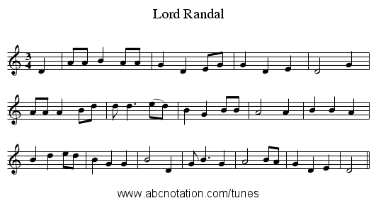 Lord Randal - staff notation