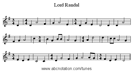 Lord Randal - staff notation