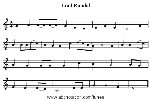 Lord Randal - staff notation