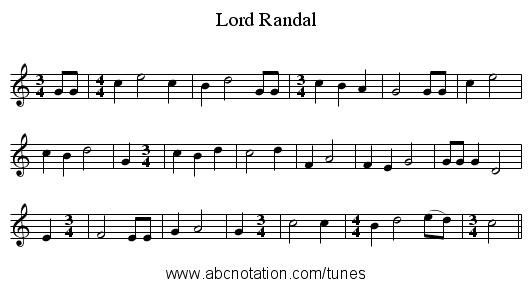 Lord Randal - staff notation