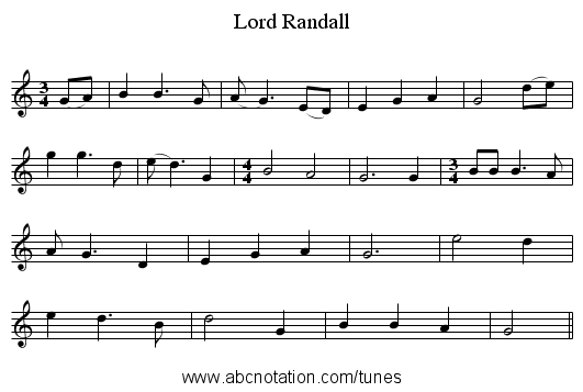 Lord Randall - staff notation