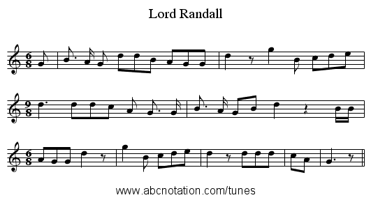 Lord Randall - staff notation