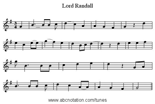 Lord Randall - staff notation