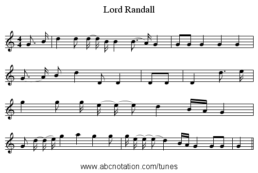 Lord Randall - staff notation