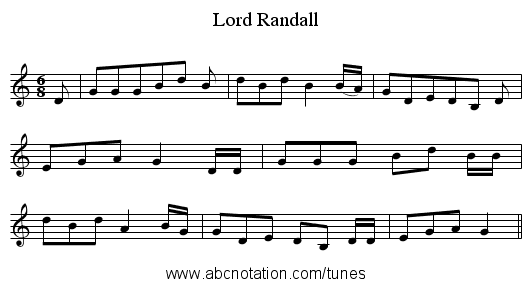 Lord Randall - staff notation
